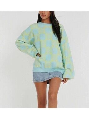 Motel Akari Jumper In Optiz Maze Blue sweater - Women's Size Large MSRP $90